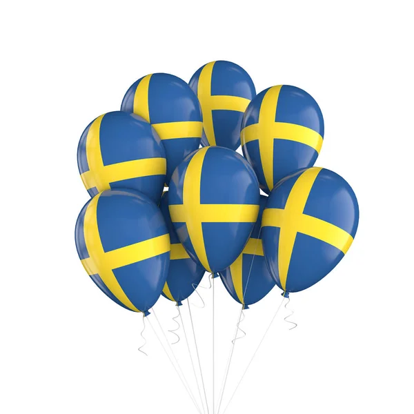 スウェーデンは文字列上の風船の束をフラグ。3D レンダリング — ストック写真