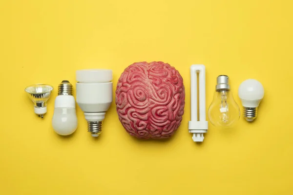 Bright idea. Brain with lightbulb. inspiration, innovation, solu