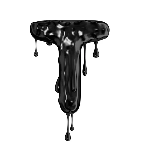Black dripping slime halloween capital letter T — Stock Photo, Image