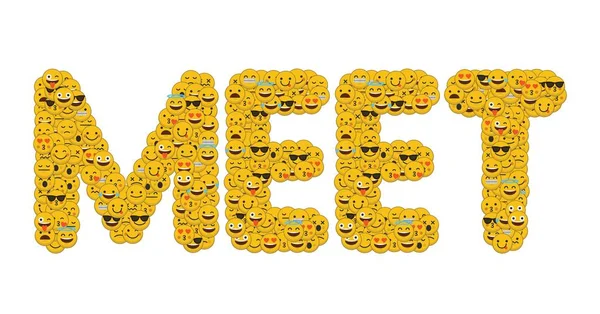 La parola incontra scritto nei social media emoji caratteri smiley — Foto Stock