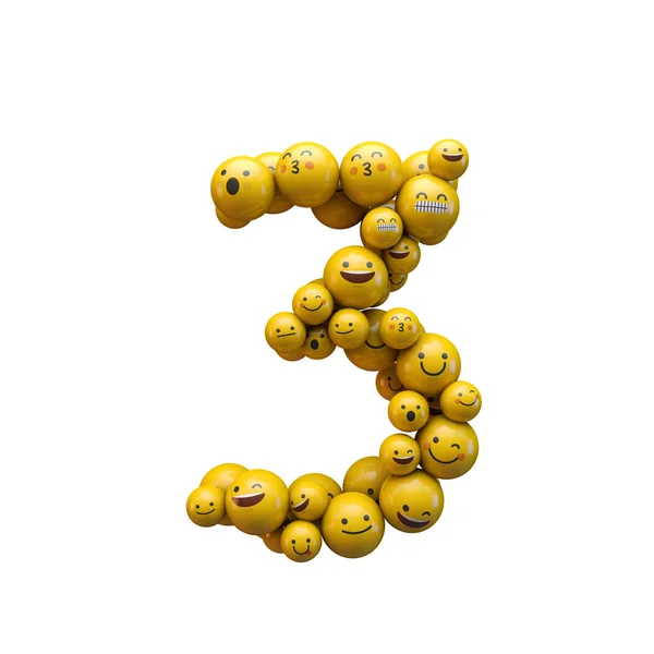 Nummer 3 emoji karakter lettertype. 3D-rendering — Stockfoto