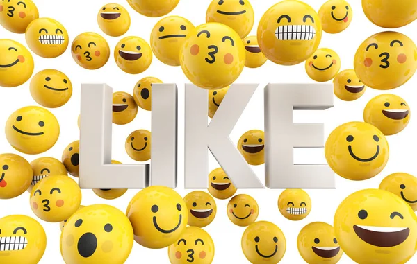 Set of emoji emoticon character faces with the word like, 3D Ren — Stock Photo, Image