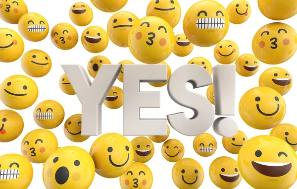 Jeu de personnages émoticônes emoji avec le mot oui, 3D Rend — Photo