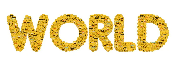 Kelime dünya sosyal medya emoji Smiley karakterler yazılmış — Stok fotoğraf