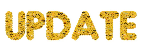 La palabra actualización escrita en las redes sociales emoji smiley characters — Foto de Stock
