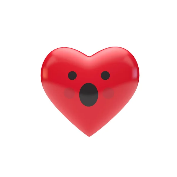 Emotikon emotikonów znak czerwony kształt serca. Renderowanie 3D — Zdjęcie stockowe