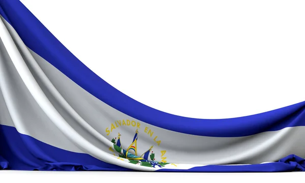 El Salvador national flag hanging fabric banner. 3D Rendering — Stock Photo, Image