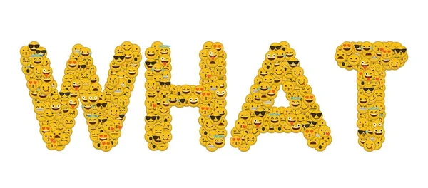 La palabra lo que está escrito en las redes sociales emoji sonrientes personajes — Foto de Stock
