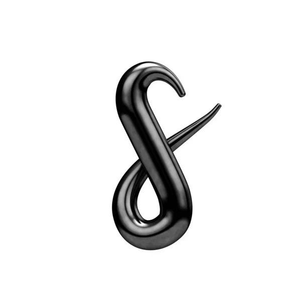 Lettera S nero font script scritto a mano. Rendering 3D — Foto Stock