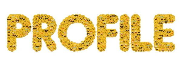 El perfil de la palabra escrito en las redes sociales emoji sonrientes personajes — Foto de Stock