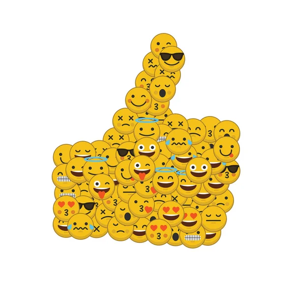 Conjunto de emoji emoticon personagens rostos em forma de polegares para cima — Fotografia de Stock