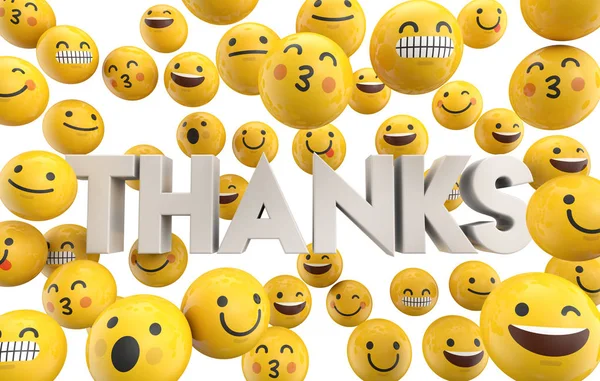 Set Emoji emoticon karakter gezichten met het woord Thanks, 3D R — Stockfoto