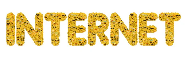 A palavra internet escrito em emoji de mídia social personagem sorridente — Fotografia de Stock