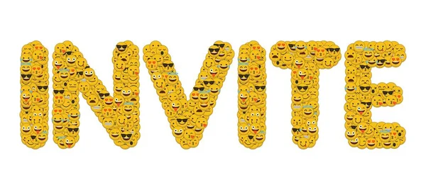 La palabra invitar escrita en las redes sociales emoji smiley characters — Foto de Stock