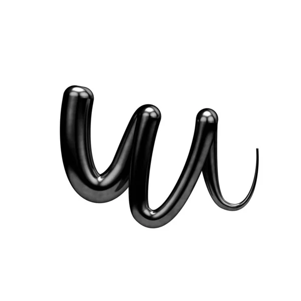 Huruf W tulisan tangan hitam fonta. Perenderan 3D — Stok Foto