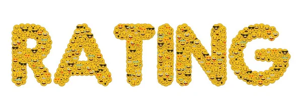 Das Wort Bewertung in den sozialen Medien Emoji Smiley-Zeichen geschrieben — Stockfoto