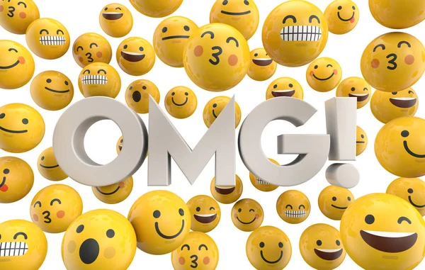 Jeu de personnages émoticônes emoji avec le mot OMG, 3D Rend — Photo