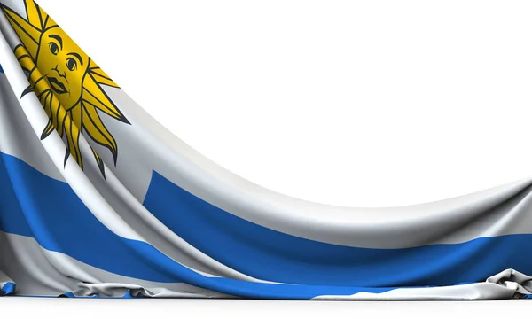 Bandeira nacional do Uruguai pendurado banner tecido. Renderização 3D — Fotografia de Stock