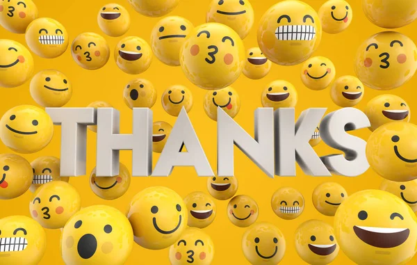 Set emoji wajah karakter dengan kata terima kasih, 3D R — Stok Gambar Set emoji wajah karakter dengan kata terima kasih, 3D R Stok Lukisan