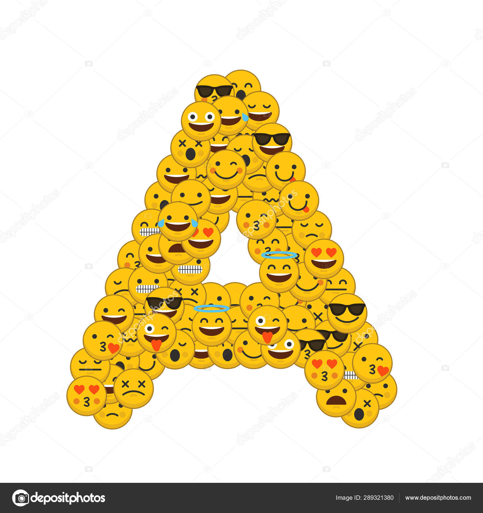 Caracteres sorridentes Emoji letra maiúscula A Ilustração de  ©InkDropCreative #289321380, image size:1600x1700