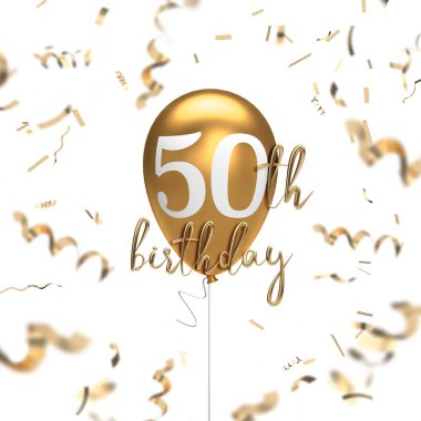 Happy 50th birthday gold balloon greeting background. 3D Renderi clipart
