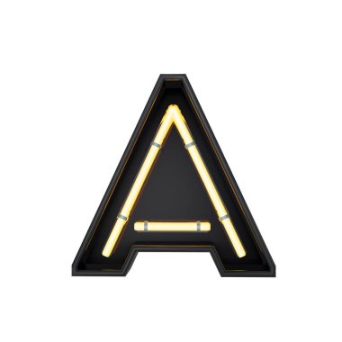 Neon tarzı ışık harfi A. parlayan Neon büyük harf. 3D rende