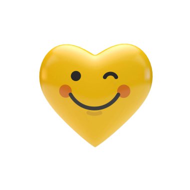 Emoji ifade karakter kalp şekli. 3B Işleme