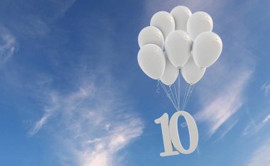 10 numaralı parti kutlama. Numara beyaz bir demet bağlı