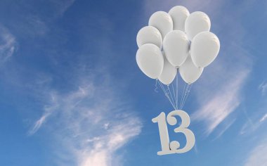 13 numara parti kutlama. Numara beyaz bir demet bağlı