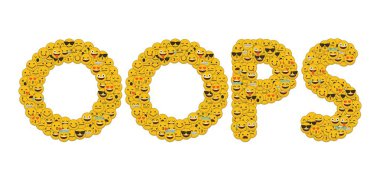 Kelime Oops sosyal medya emoji Smiley karakterler yazılmış