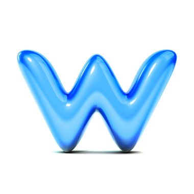 parlak harf W kabarcık yazı beyaz arka planda izole. 3D Ren