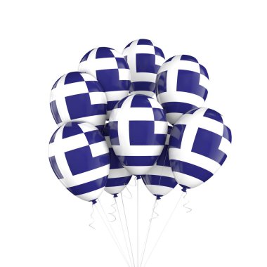 Yunanistan bayrağı dize üzerinde balon demet. 3B Işleme