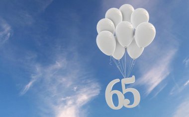 65 numara parti kutlama. Numara beyaz bir demet bağlı