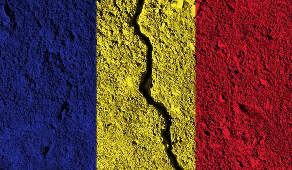 Bandiera della Romania con crepa al centro. Paese diviso conc — Foto Stock