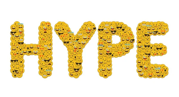 Cuvântul hype scris în social media emoji smiley caractere — Fotografie, imagine de stoc