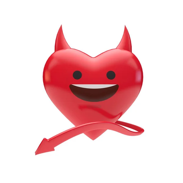 Diavolo rosso emoticon emoticon personaggio cuore. Rendering 3D — Foto Stock