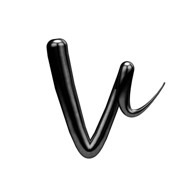 Litera V czarna czcionka pisma odręczanego. Renderowanie 3D — Zdjęcie stockowe