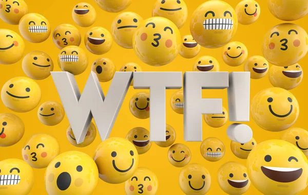 Set of emoji emoticon character faces with the word WTF, 3D Rend