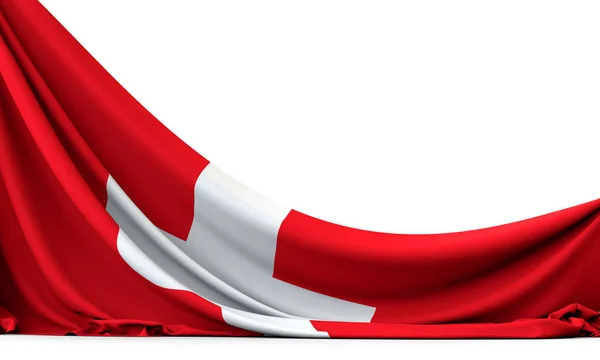 Szwajcaria flagi narodowej wiszące tkaniny banner. Renderowanie 3D — Zdjęcie stockowe