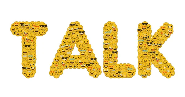 La palabra charla escrita en las redes sociales emoji sonrientes personajes —  Fotos de Stock