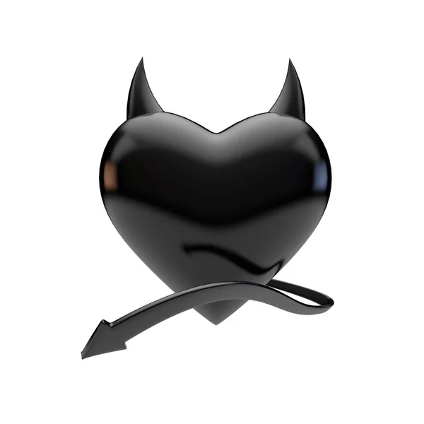 Coeur de diable noir avec queue. Rendu 3D — Photo