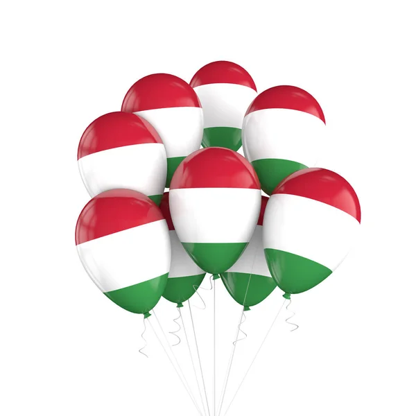 ハンガリーの旗の束の文字列上の風船。3D レンダリング — ストック写真