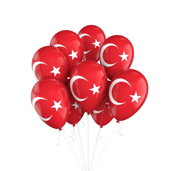 Turcja flaga kilka balonów na sznurku. Renderowanie 3D — Zdjęcie stockowe