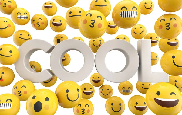 Set of emoji emoticon character faces with the word cool, 3D Ren