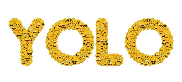소셜 미디어 이모티콘 웃는 문자로 쓰여진 yolo라는 단어 — 스톡 사진