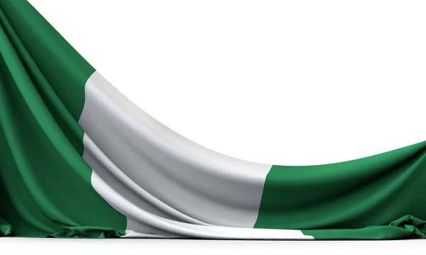 Bandera de tela colgante de bandera nacional de Nigeria. Renderizado 3D — Foto de Stock
