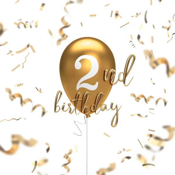 Feliz segundo aniversário balão de ouro saudação fundo. Renderin 3D — Fotografia de Stock