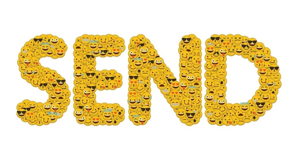 La palabra enviar escrito en las redes sociales emoji sonrientes personajes — Foto de Stock