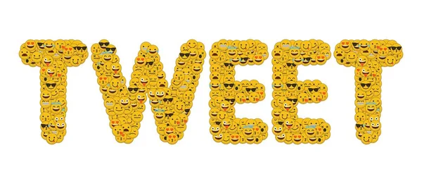 La parola tweet scritta nei social media emoji caratteri smiley — Foto Stock