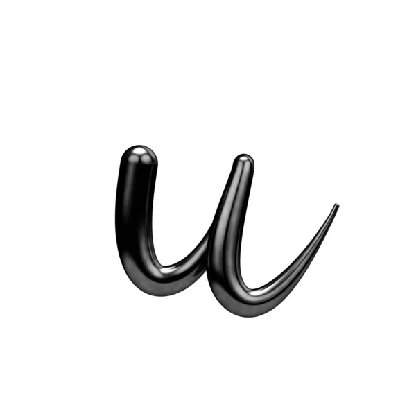 Letter U fekete kézzel írott script betűkészlet. 3D renderelés — Stock Fotó